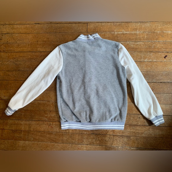 Men’s Coof Andy grey and white Varsity Bomber Jacket, size small - Picture 4 of 10